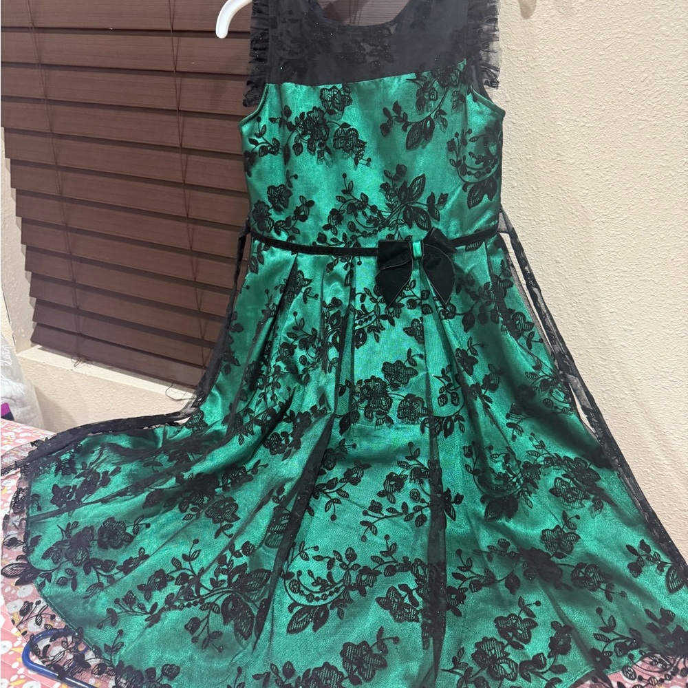 Elegant Green and Black Kids Dress